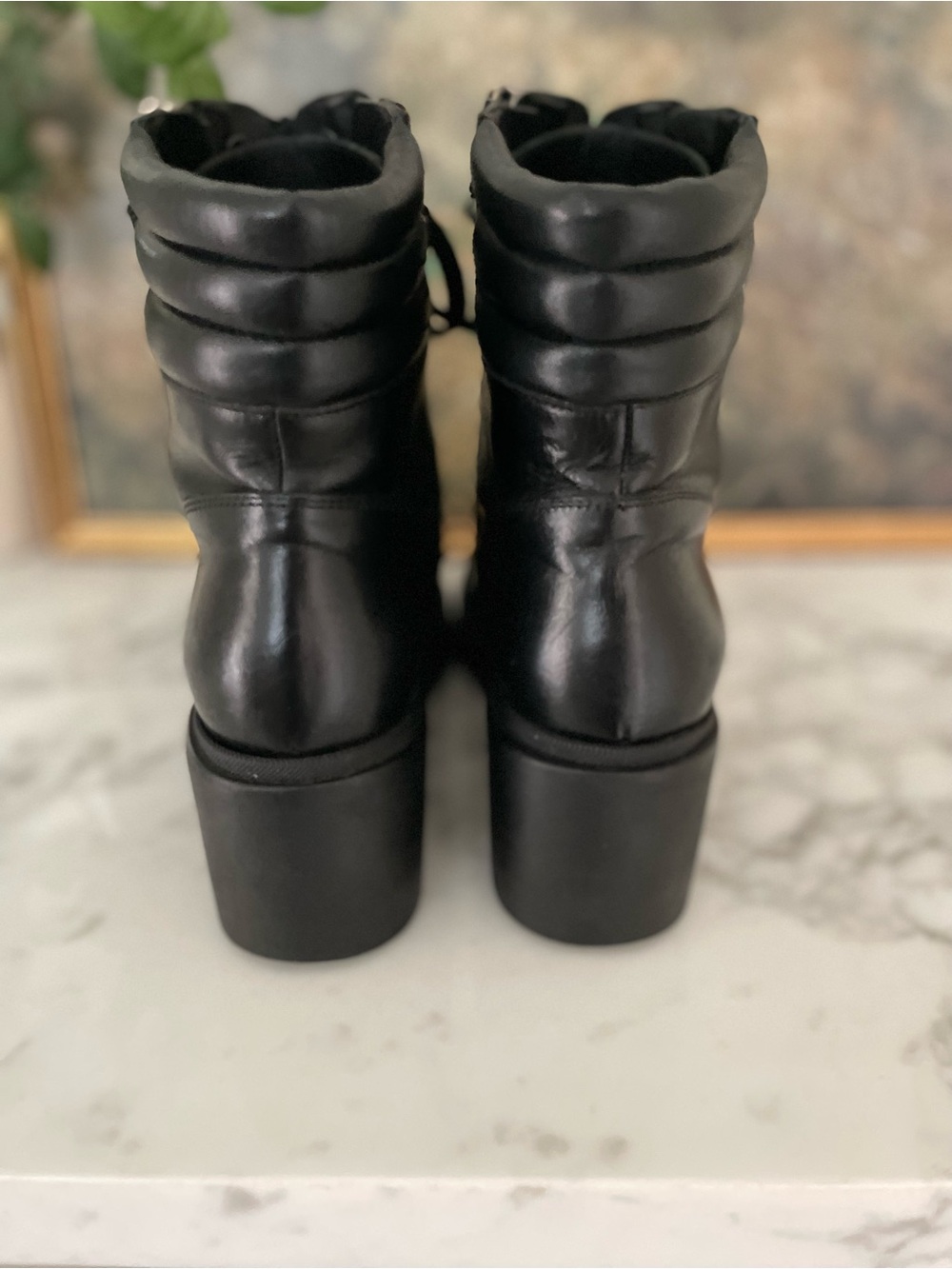Moncler Viviane Leather Combat Boots Made in Italy Black Chunky Moto Size 40 - Picture 6 of 13